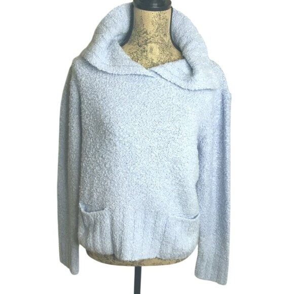 Talbots Women Light Blue Open Cowl Neck Pullover Sweater Pockets Ribbed Hem Sz M - Picture 1 of 7